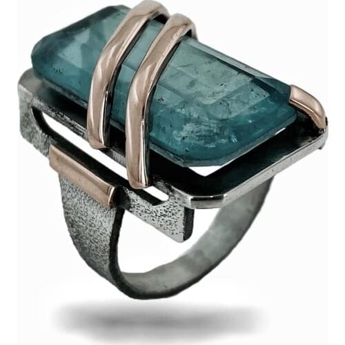 Natural Blue Topaz Hand Production Special Quality 925 Sterling Silver Ring