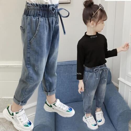 2020 New Arrival Autumn Baby Girls Denim Pants Children Kids Solid Jeans High Waist with Bottons Fashion Cute Girls Jeans3-12Y
