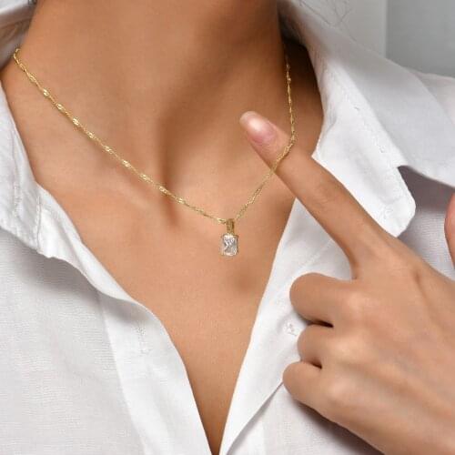Necklace Engagement Necklace Designed for Women Gold Color Necklace Square Zircon Pendant Wedding To Give Friends Birthday Gifts