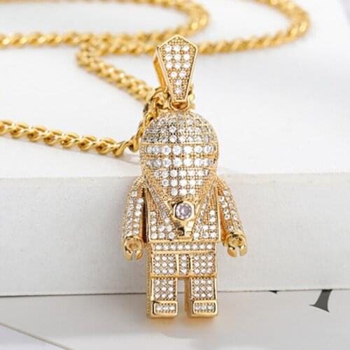 New High quality CZ Zircon Copper Astronaut Pendant Necklaces For Women Men Hip Hop Long Necklace Gold Chain Punk Jewelry Gifts