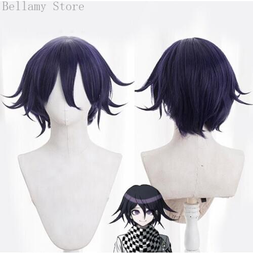 Anime Danganronpa V3 Ouma Kokichi Cosplay hairwear short Black Wig+Wig Cap