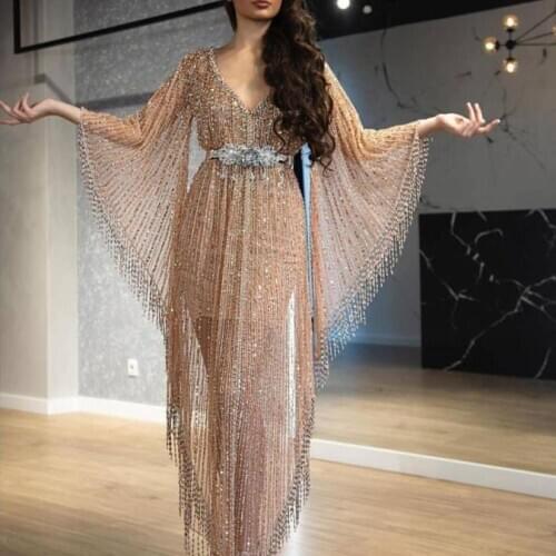 Luxury Beading Prom Dresses 2020 Fashion Robe de soiree V Neck Turkey Arabic Long Evening Party Gowns Plus Size Formal Dress