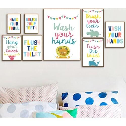 Wash Hand Flush Toilet Deer Laundry Bathroom Canvas Painting Nordic Posters And Prints Wall Art Pictures Kids Room Decor