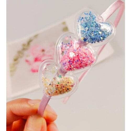 20Pcs Children Adults Girls Cute Sweet Color Transparent Love Headband Headwear with Sequins Quicksand Hair Accessories
