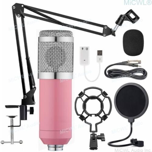 Professional Studio Recording Live Sing Microphone BM-800 Pink Condenser Karaoke PC Mic Microfone with Shock Mount Desk Support