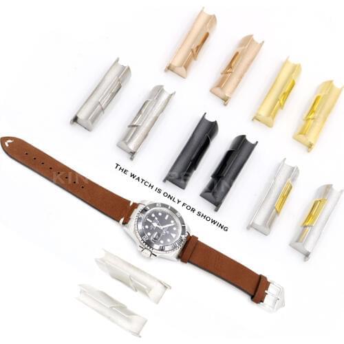 CARLYWET 20mm Silver Gold Black Rose Gold Solid Curved End Link For Rolex Submariner Daytona GMT Watch Band Rubber Leather