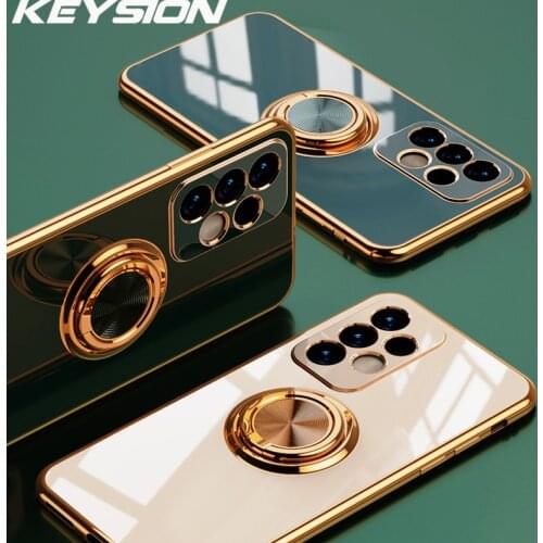 KEYSION Luxury Plating Case for Samsung A72 A52 A42 A32 5G Ring Stand Phone Back Cover for Galaxy S21 Ultra 5G S21 FE S20+ Plus
