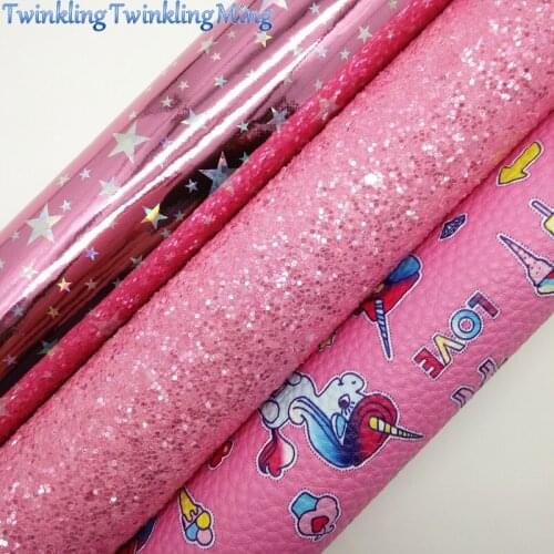 PINK Glitter Fabric, Unicorn Synthetic Leather, Glitter patent Faux Fabric Sheets For Bow A4 21x29CM Twinkling Ming XM010K