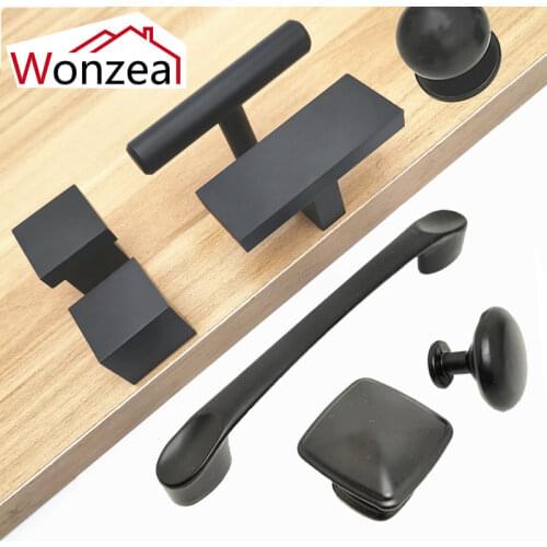 Modern Black Aluminum Furniture Cabinet Knobs Kitchen Handles Drawer Knobs Wardrobe Pulls Cupboard Handles Knobs
