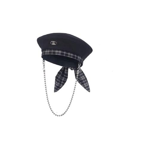 Ruibbit Bow Plaid Removable Chain Japanese Gothic Girl Punk Preppy style Berets Hat Harajuku Woman Casual Caps Fashion Hats