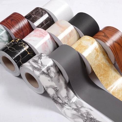 5m Self-adhesive Baseboard Wall Sticker Waterproof Waist Line Corner PVC Kitchen Decor DIY Marble Floor Border Wall Edge Strip