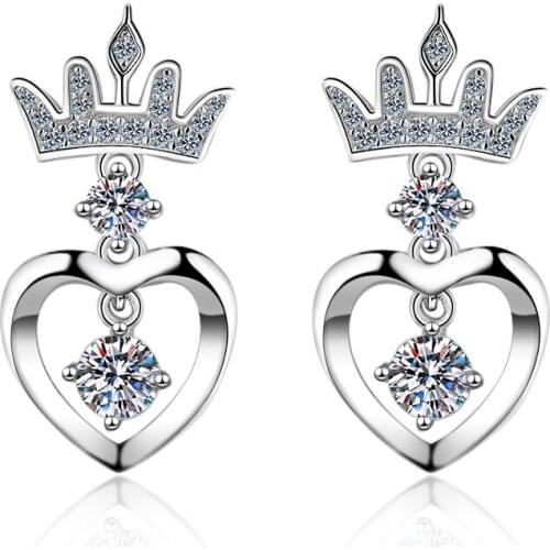925 Sterling Silver Passed Diamond Test Excellent Moissanite Crown Heart Stud Earrings 0.72ct Gem Fashion Ear Studs Women Luxury
