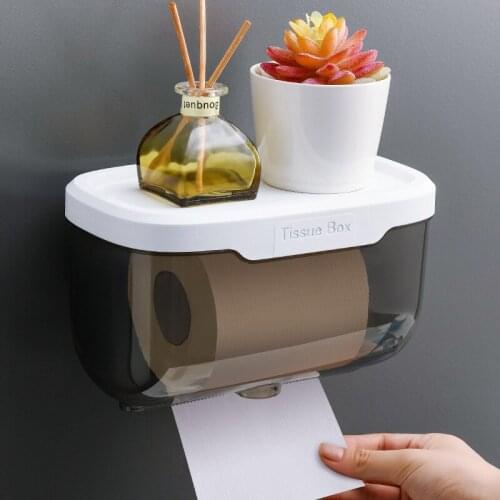 Bathroom Toilet Paper Holder Paper Tissue Box Plastic Dispenser Wall Roll Paper Storage Box Mobile Phone Shelf Free Punching