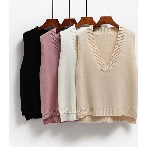 Knitted Vintage Sweater Vest V-Neck Knitting Pullovers Sleeveless Simple All-match Patchwork Korean Style Female Jumper Top