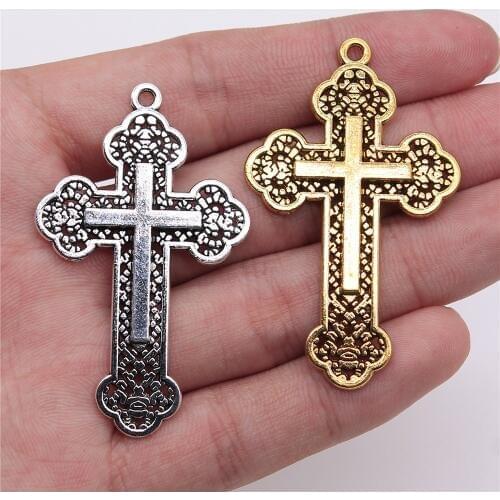 WYSIWYG 3pcs 54x33mm Religious Cross Pendant Orthodox Cross Charms Antique Silver Color Antique Gold Cross Charm