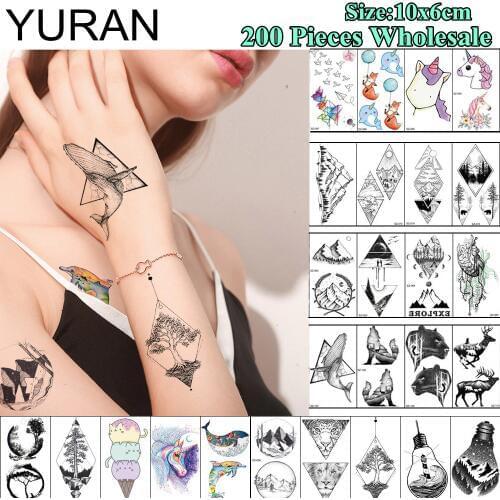 YURAN 200 Pieces Wholesale Black Flash Temporary Tattoo 10x6CM Mountain Plant Body Art Tatoo For Men Women Makeup Tattoo Sticker