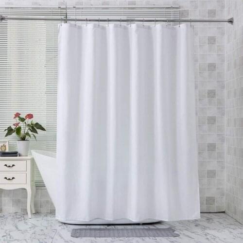 Household Solid Colour Polyester Shower Curtain White Thickened Impervious Cloth Plain Privacy Shielding Bath Cloth with Hooks