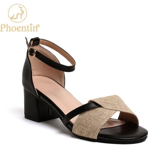 Phoentin cloth summer shoes women sandals mixed colors ankle strap sandal female plus size woman fashion shoes middle heel FT947