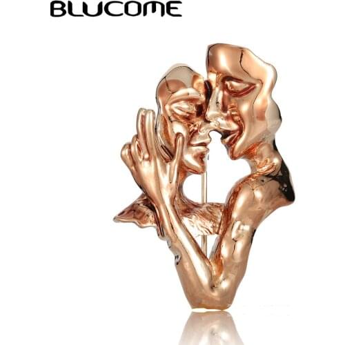 Blucome Alloy Lovers Face Kiss Brooches Women Men New Fashion Art Kissing Person Party Figure Casual Brooch Lapel Pins Gfits