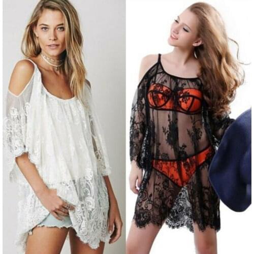 Women Sexy Cover-Ups Beachwear Floral Lace Crochet Bikini Cover Up Beach Dress See Through Swinwear Bathing Suit Outdoor Fashion