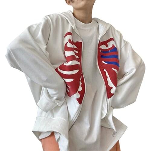 Y2K Skeleton Zip Up Hoodie Women Autumn Streetwear Gothic Y2k Hoodie For Women Harajuku Grunge Oversized Winter Black Jacket New