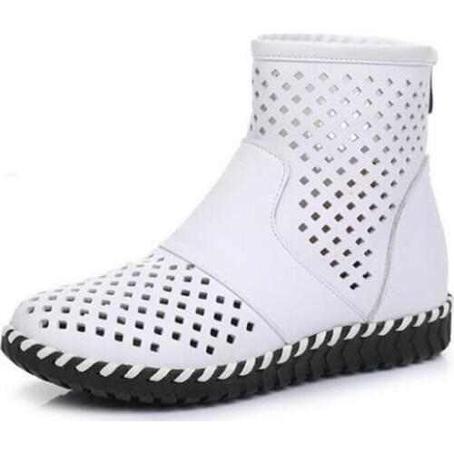 2020 New Summer Hollow Top Soft Cowhide Leather Sandals Cool Boots Flat Fashion Sandals Soft Comfort Women Sandals Large Size 43