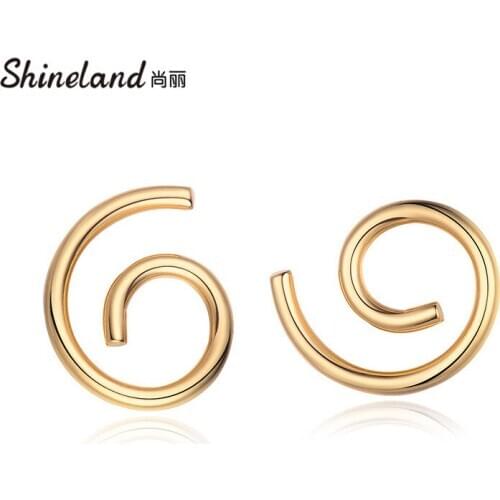 Shineland Simple Geometry Metal Gold Color Stud Earrings For Women Female Retro Circle Brincos Punk Jewelry Accessories Gift