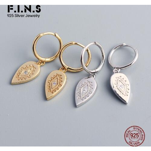 F.I.N.S Ethnic 100% 925 Sterling Silver CZ Mini Zircon Geometric Water Drop Pendant Stackable Earrings for Women Prevent Allergy