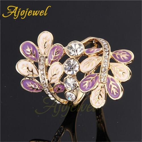 Ajojewel Large Womens Rings With Crystals Painting Enamel Vine Leaf Rings For Women Size 10 9 8 Bague Femme