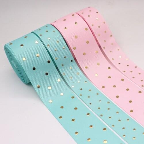 50 yards 1" 25MM Gold Polka Dots Printed Grosgrain Ribbon For Hair Bows DIY Crafts Handmade Accessories M19080601