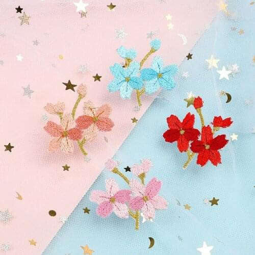 1Pair(2Pieces) Embroidered Cherry Blossom Hot Cloth Decorative Flower Fashion Baitie Down Dress Patch Diy Repair Hole Paste
