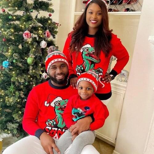 2021 Funny Dinosaur Men Women Children Couple Outfit Parent-child Outfit Christmas Sweater Pullover