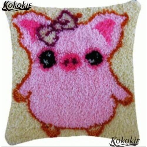 3d latch hook rug canvas pillow Needlework cross stitch Crocheting Rug Kits pink pig carpet Embroidery Unfinished Pillowcase