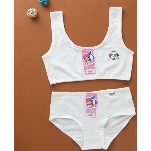 5sets/Lot Teegage Girls Training Bras Sets Kids Cotton Underwear Cartoon Character Printed Bras Panties Sets 8-14Years