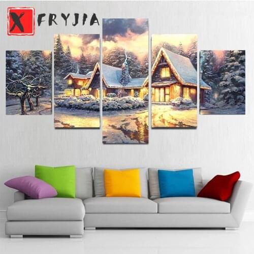 5pcs Full Square Round Drill 5D DIY Diamond Painting Snow House Winter Scenery Diamond painting Embroidery Rhinestone home decor