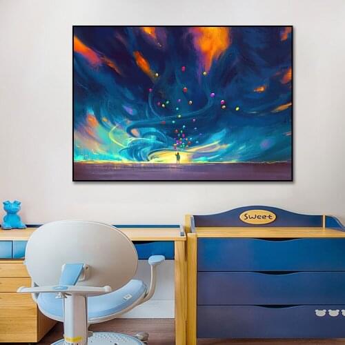 Abstract Wall Art Canvas Printing Picture Blue Starry Night connect with the Universe Canvas Printed Poster for Livingroom Decor