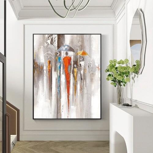 Abstract People In the Rain With Umbrellas 100% Hand Painted Oil Painting On Canvas Abstract Wall Art Decoration For Living Room