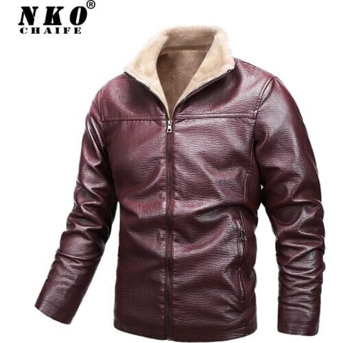 CHAIFENKO Brand Mens Leather Jackets Fashion Motor Fur collar Leather Jacket Coat Men Winter Fleece Casual Biker Mens Clothing