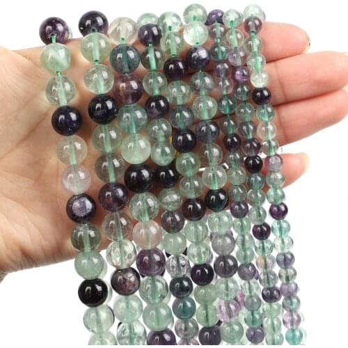 Natural Stone Beads Green Fluorite Charm Round Loose Beads for Jewelry Making Needlework Bracelet DIY Strand 4/6/8/10/12 MM