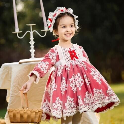 Miayii Baby Clothing Spanish Lolita Lace Mesh Plus Velvet Cute Ball Gown Birthday Party Easter Princess Dress For Girls Y3809