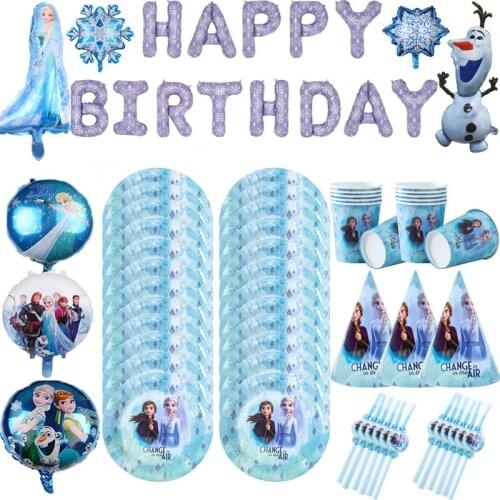 Disney Frozen baby gifts Birthday decoration Bag Paper Cups Plates Spoon Cartoon Disposable Tableware Supplies event decor