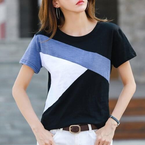 Camisetas Mujer 2021 Casual Cotton T Shirt Women Clothing Plus Size T-Shirt Patchwork Woman Tshirts Summer Tops Tee Shirt Femme