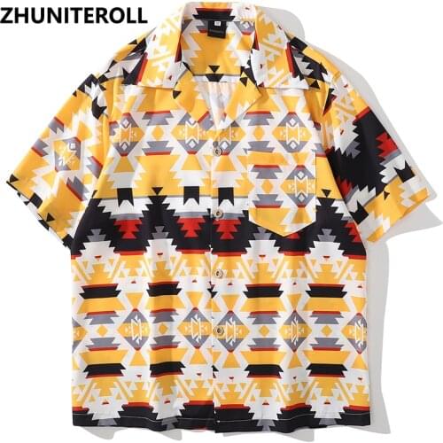 Harajuku Hawaiian Shirt Hip Hop Streetwear Retro Graphics Print Bohemia Beach Shirt 2021 Men Summer Short Sleeve Casual Shirt