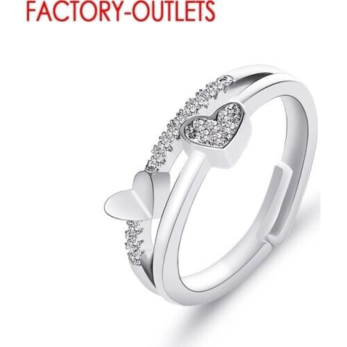 Heart Pattern Adjustable Ring Genuine 925 Sterling Silver Finger Ring For Women Girls Wedding Luxury Brand Jewelry 2 Colors