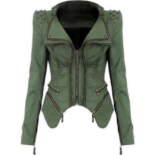 New Fashion Women Denim Jacket Slim Zipper Vintage Motorcycle Jacket Rivet Punk Style Casaco Feminina Jaqueta Coat Outerwear
