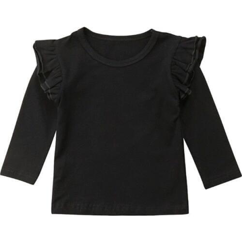 Cute Toddler Kids Girls T-shirts Tops New Autumn Winter Kid Child Ruffles Sleeve Tops T-shirt Clothes Casual Solid Color Clothes
