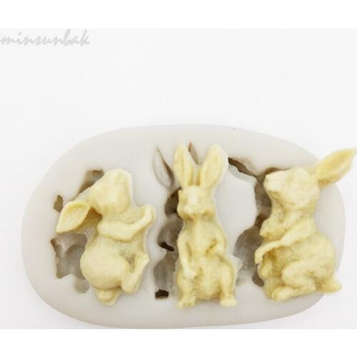 Minsunbak Three Rabbit Silicone Fondant Mold Small Animal Rabbit Cake Tool Chocolate Gumpaste Mould