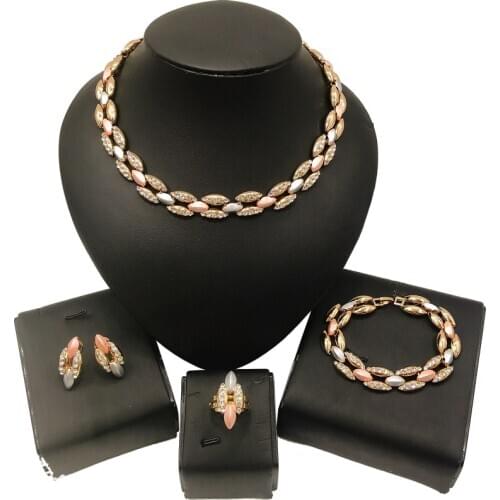 Yulaili Fashion Crystal African Jewelry Sets Nigerian Wedding Bridal Choker Necklace Stud Earrings Bracelet Ring Wholesale