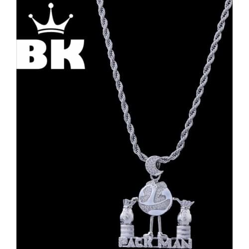 THE BLING KING Custom Pack Man Necklace Hip Hop Full Iced Out Cubic Zirconia gold sliver CZ Stone