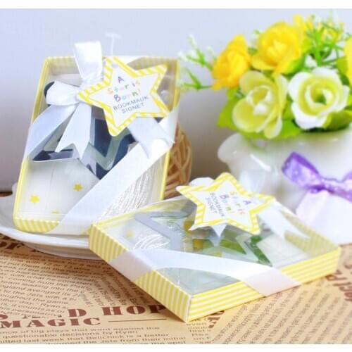 NEW A Star is Born Stainless Steel Metal Bookmarks Baby Shower Favors Star Bookmark With White Tassel Wedding Bomboniere Gift